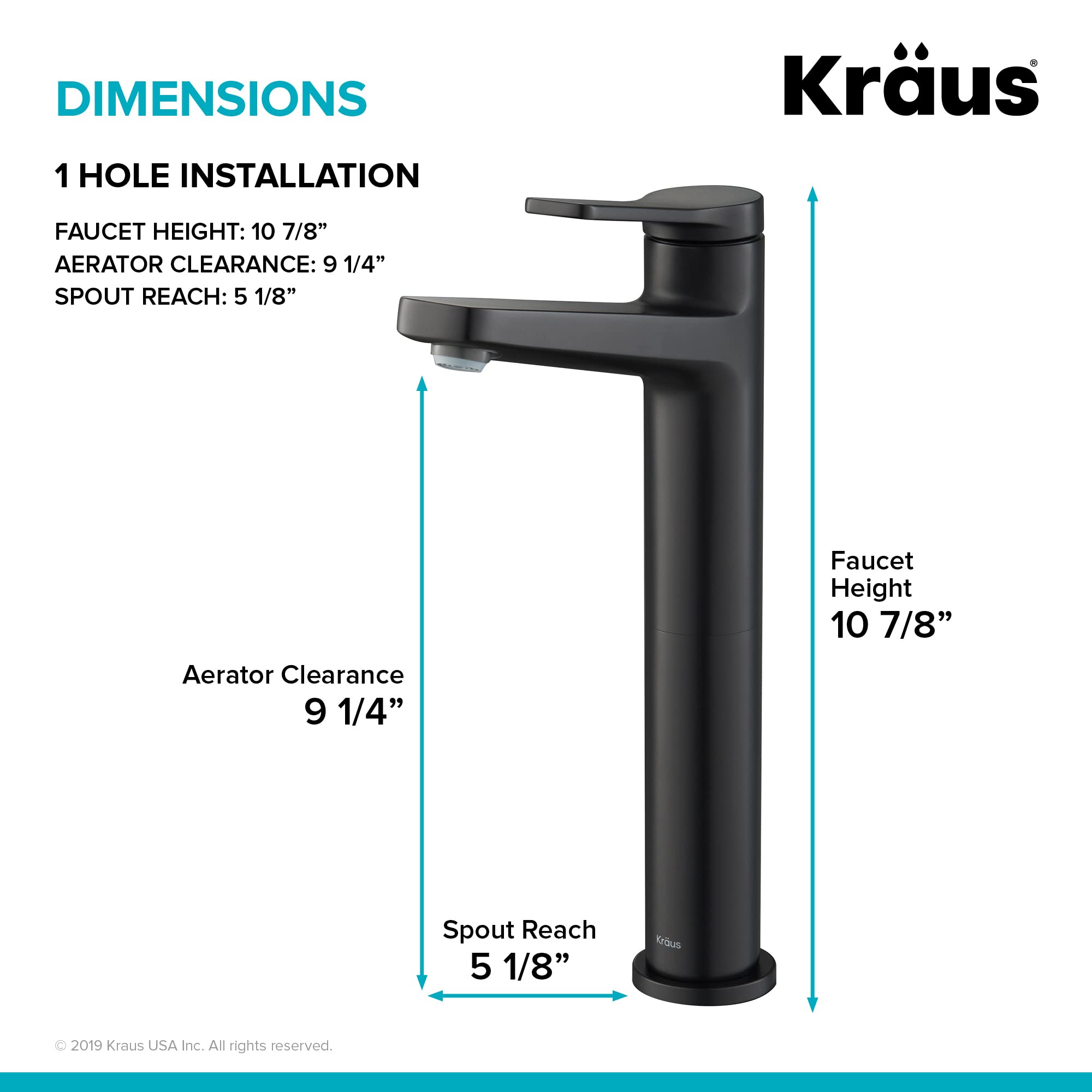 Kraus KVF-1400MB Indy Single Handle Vessel Bathroom Faucet, Matte Black