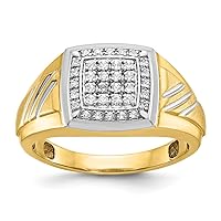 14k With White Rhodium Mens Polished Satin and Grooved 1/3 Carat Diamond Square Cluster Ring Size Jewelry for Men