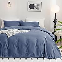 JELLYMONI Bedding Duvet Cover Queen Size - 100% Washed Cotton Linen Like Textured Comforter Cover, 3 Pieces Breathable Soft Bedding Set with Zipper Closure (Blue, Queen 90