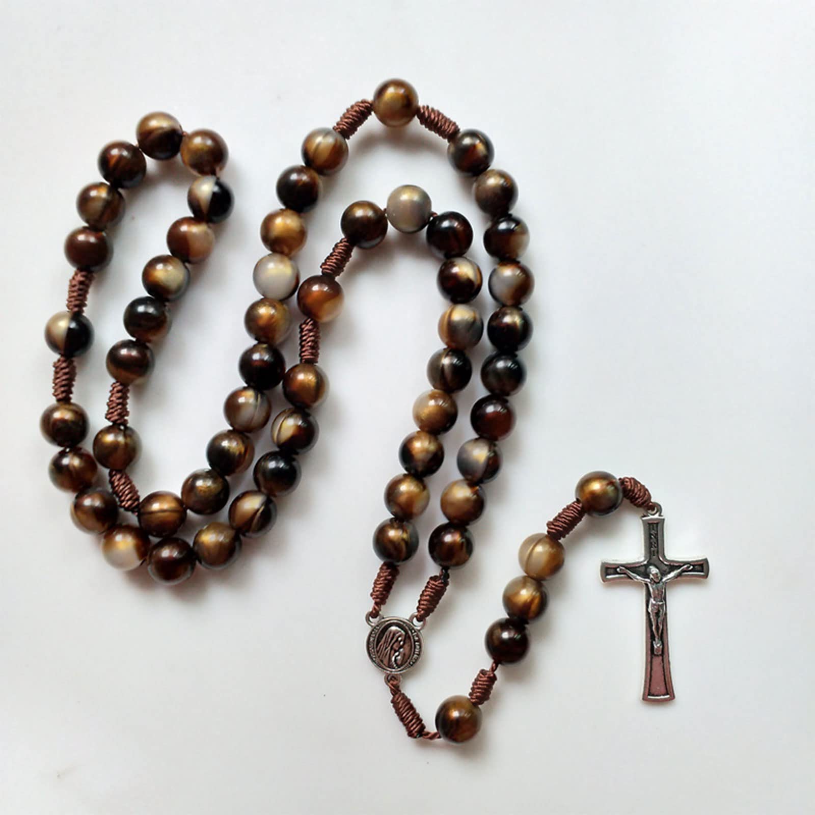 hejhncii Catholic Rosaries Necklace Crucifix Prayer Beads Pendant Necklace Prayer Religious For Cross Long Chain Handmade Jewelry Cross Pendant Necklace