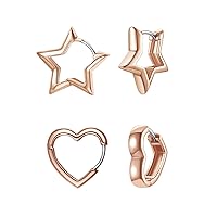 Rose Gold Earrings for Women Star Stud Heart Huggie Small Hoop Earrings Hypoallergenic Pierced Earring