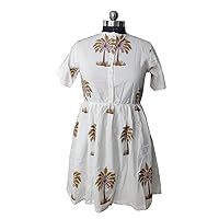 Hand Block Print Women's Short Sleeve T-Shirt Dresses Casual Ruffle Swing Dress. Summer Dress Cotton Woman Beach Out Door Dress.
