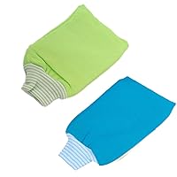 2 Pack Exfoliating Body Scrub Bath Towel Mitt | Large Shower Gloves Mitten | Remove Dead Skin | Double Sided Available | Men Women | Blue & Green