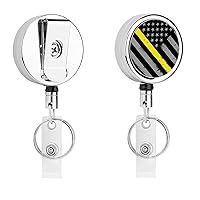 911 Dispatcher Thin Gold Line Flag Cute Badge Holder Clip Reel Retractable Name ID Card Holders for Office Worker Doctor Nurse