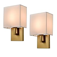 Gold Wall Sconces Set of 2 Modern Bathroom Bedroom Wall Light with Linen Shade Brushed Brass Wall Sconce Lighting