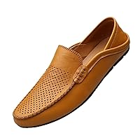 Italian Summer Hollow Shoes Men Casual Luxury Brand Genuine Leather Loafers Men Breathable Boat Shoes Slip On Moccasins (Color : Gold, Shoe Size : 9.5)