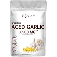 Micro Ingredients Odorless Garlic 7500mg Per Servings, 300 Softgels | 2 Years Aged Garlic Extract, Grown Allium Sativum Bulb | Potent Antioxidant Supplement, Immune Support, and Heart Health