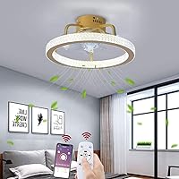7-Leaf Modern Simple Ceiling Fan with Lights Bedroom Invisible Flush Mount Ceiling Fan with Lights for Low ceilin Restaurant Ceiling Fan with Remote