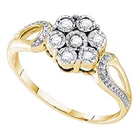 Dazzlingrock Collection Yellow-tone Sterling Silver Womens Round Diamond Illusion-set Flower Cluster Ring 1/8 ctw