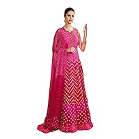 Pink Woman Designer Patola Printed Killer Silk Anarkali Heavy Gown Indian Wedding Dress 3044