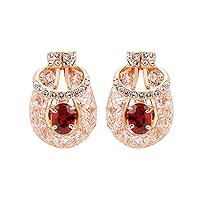 Luxury Gold Color Stud Earrings with Red Created Gemstone For Women Wedding Zircon Crystal Jewelry