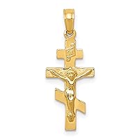 Saris and Things 14k Yellow Gold Solid Eastern Orthodox Crucifix Charm Pendant