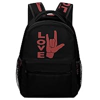 ASL I Love You Sign Language Travel Backpack for Men Women Lightweight Computer Laptop Bag Casual Daypack