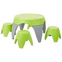 ECR4Kids Ayana Table and Stool Set, Outdoor Kids Table and Chairs, Lime Green/Light Grey, 5-Piece
