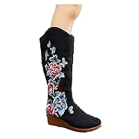 Women and Ladies The The Butterfly Peony Embroidery Mid-Calf Boots Shoe