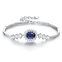 Princess Diana Royal Engagement Style Birthstone 925 Sterling Silver Bracelets 16+4cm Platinum Plated Fine Jewelry for Women