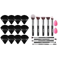 BEAKEY Soft Make up Brushes, Gentle on Skin & 12pcs Powder Puffs for Face Powder Triangle Powder Puff