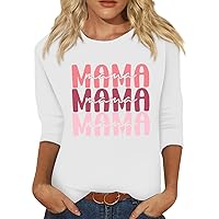 Women's Mother's Day 3/4 Sleeve Mother Holiday Printed Shirt Casual Top 2024 Trendy Blouse T-Shirt Tees