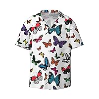 Good Looking Butterfly Men's Summer Short-Sleeved Shirts, Casual Shirts, Loose Fit with Pockets