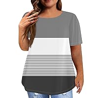 Plus Size Tops for Women 2024 Casual Round Neck Short Sleeve Tunic Spring Graphic T Shirts Outfits Blouse