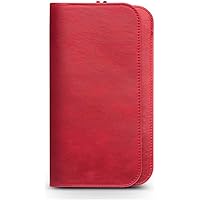 Genuine Leather Phone Holster, Universal Fully Wrapped Cover Case Wallet Card Holder for Apple iPhone 13 Pro Max / 12/11 (Color : Red)