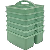 Teacher Created Resources Eucalyptus Green Portable Plastic Storage Caddy 6-Pack for Classrooms, Kids Room, and Office Organization, 3 Compartments