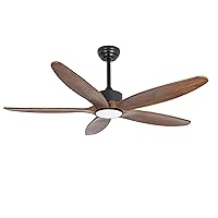 5 Wood Blades Ceiling Fan with Light and Remote,Quiet Reversible DC Motor,6 Wind Speed,LED Dimmable and Memory,for Bedroom/Patios/Living Room,52 inch,Dark Walnut Wood Blades