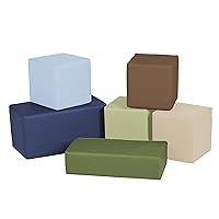 Factory Direct Partners 10414-ET SoftScape Stack-a-Block Big Foam Construction Building Blocks, Soft Play Set for Toddlers and Kids (6-Piece Set) - Earthtone