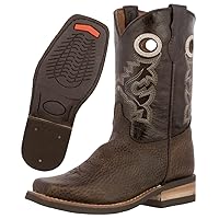 Kids Rustic Brown Western Cowboy Boots Leather Square Toe