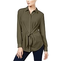 Womens Tie Front Button Down Blouse