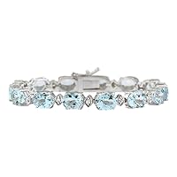 25.75 Carat Natural Blue Aquamarine and Diamond (F-G Color, VS1-VS2 Clarity) 14K White Gold Luxury Tennis Bracelet for Women Exclusively Handcrafted in USA
