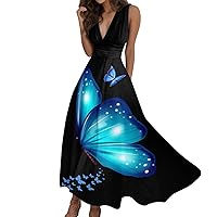 LIXIAO Women Plus Size Dress Sleeveless Maxi Dress Floral Flowy Long Dresses Casual Summer Trendy Outfits 2024