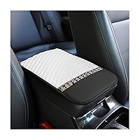 Bling Leather Car Center Console Cover, Car Center Console Protector With Glossy Crystal Rhinestone, Universal Waterproof Car Armrest Seat Box Cover For Most Car, Vehicles, SUVs, Trucks (White)