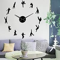 Capoeira Art Large DIY Mirror Stiker Wall Clock Brazilian Martial Art Capoeiristas Silhouettes Mirror Surface Silent Quartz Watch Sport Home Decor(Black)