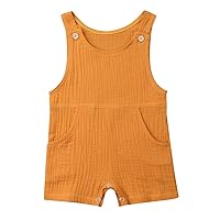 Baby Boys' Girls Short Sleeve Rompers Jumpsuit with Pocket,Organic Cotton and Linen Sleeveless One-Piece Coverall
