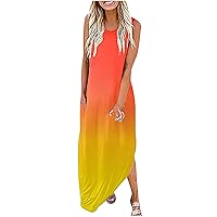 Summer Dresses for Women 2022, Women's Maxi Dress Gradient Printed Beach Casual Sundresses Loose Long Shirt Dresses