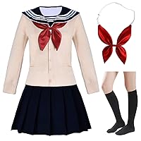 PEJPYMC Classic Japanese Anime School Girls Uniform Pleated Skirt,Pink Sailor Dress Shirts Uniform Cosplay Costumes with Socks Hairpin Set 