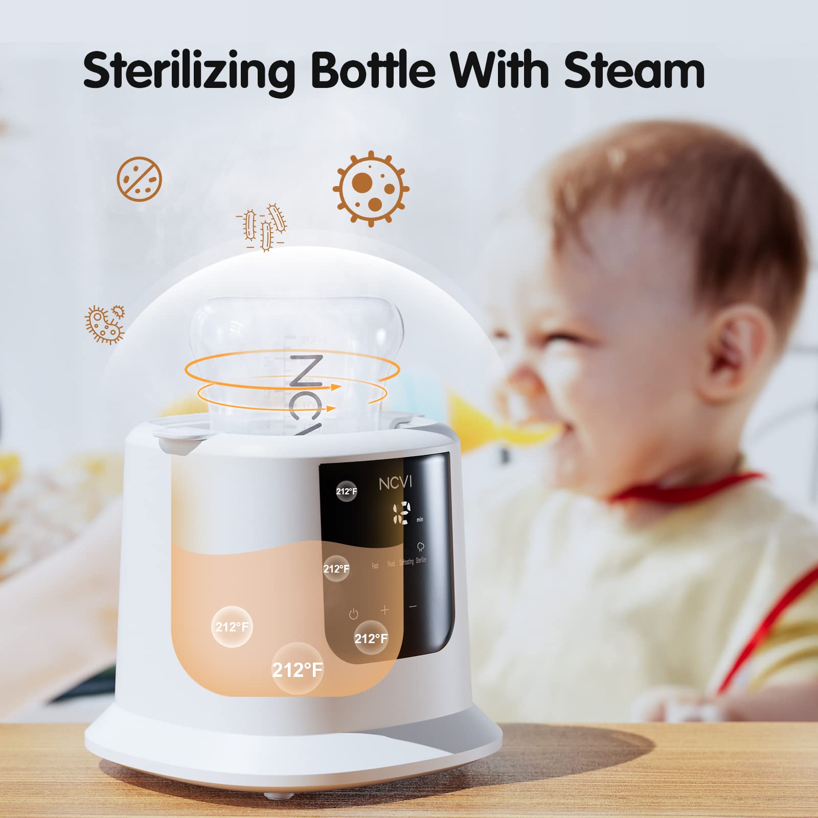 NCVI Baby Bottle Warmer, Milk Warmer Fast Heating, Defrosting Food Heater, Steam Sterilizer, with LCD Display, Timer, Temperature Control, Auto Shut-Off, BPA Free, for Breastmilk, Formula and Food