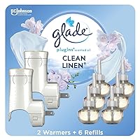 Glade PlugIns Air Freshener Starter Kit, Scented and Essential Oils for Home and Bathroom, Clean Linen, 4.02 Fl Oz, 2 Warmers and 6 Refills