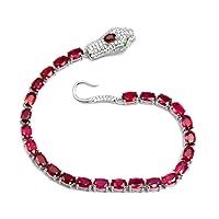 6x4mm Pink 15.6ct Oval Cut Natural Ruby July Birthstone Gemstone in 925 Sterling Silver Cobra Snake Bracelet Gift For Loved One