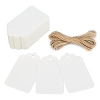 G2PLUS Price Tags, White Paper Gift Tags 100 PCS Paper Tags with String,2.75''×1.57'' Blank Labeling Tags for Fathers Day,Teachers Day,Arts and Crafts, Clothing,Wedding Christmas Day Thanksgiving