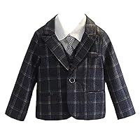 Boys' Plaid Suit Blazer One Button Coat Peak Lapel Jacket for Groom Homecoming Uniform