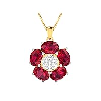 Antique Flower Shape Lab Made Red Ruby 925 Sterling Silver Pendant Necklace with Cubic Zirconia Link Chain 18