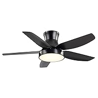 42''Low Profile Ceiling Fan with Lights Remote Control, Flush Mount Small Ceiling Fan with 5 blades, 3 Color Change, 6 Speeds for Modern Living Room, Bedroom, Indoor, Patios Outdoor, Black