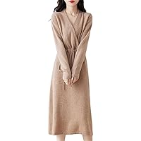 100% Wool Knitting Dresses Women Winter Length-Keen Warm&Best V-Neck Cloth Chinese Style Skirt