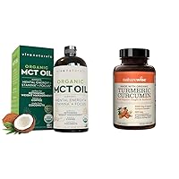 Viva Naturals 32oz Organic MCT Oil and NatureWise 180 Count 95% Curcuminoids Turmeric for Energy, Mental Clarity, Joint Support