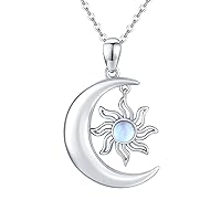 CUOKA MIRACLE Crescent Moon and Sun Necklace 925 Sterling Silver Moonstone Pendant Necklace Celtic Jewelry Gift for Women