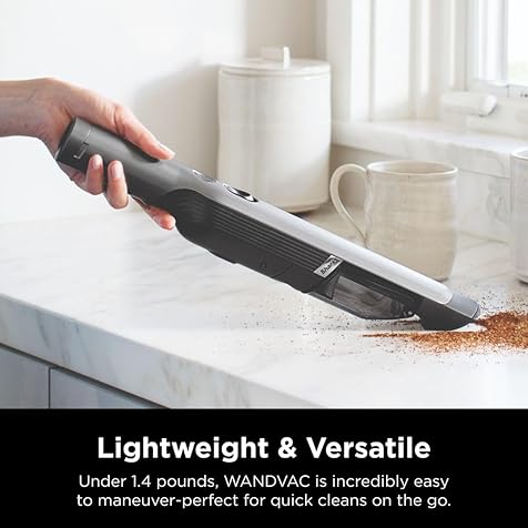 Shark WV201 WANDVAC Handheld Vacuum, Lightweight at 1.4 Pounds with Powerful Suction, Charging Dock, Single Touch Empty and Detachable Dust Cup,Graphite, Slate