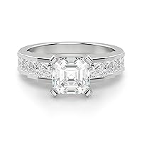 Kiara Gems 3 CT Asscher Moissanite Engagement Ring Wedding Bridal Ring Set Solitaire Accent Halo Style 10K 14K 18K Solid Gold Sterling Silver Anniversary Promise Ring Gift