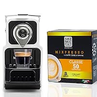 Mixpresso Espresso Machine, Bundle with 50 Coffee Espresso Capsules Brewers Single Cup Coffee Pods, 100% from Italy Intense Roast Espresso, Premium Italian 19 Bar 23oz, Small Espresso Machine 1400W